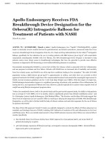 Apollo Endosurgery Receives FDA Breakthrough Device Designation for the Orbera(R) Intragastric Balloon for Treatment of Patients with NASH-thumbnail